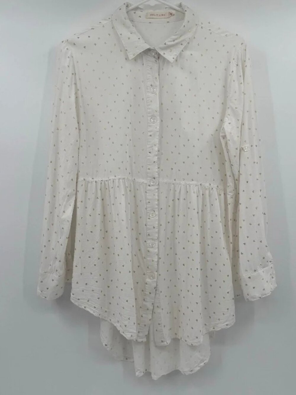 Solitaire Top Women XL Button Down with Shimmer Gold Hearts
